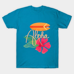 Aloha Tropical Hand Lettering with Surfboard and Hibiscus T-Shirt